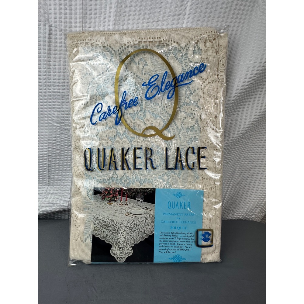VTG Quaker Lace Tablecloth 70x90 Oval Natural NOS Pattern 1184